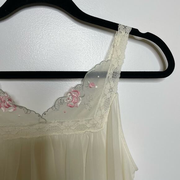 Vtg Miss Elaine Nightgown Slip Embroidered Floral Fairy Bride Honeymoon White M - Picture 6 of 10